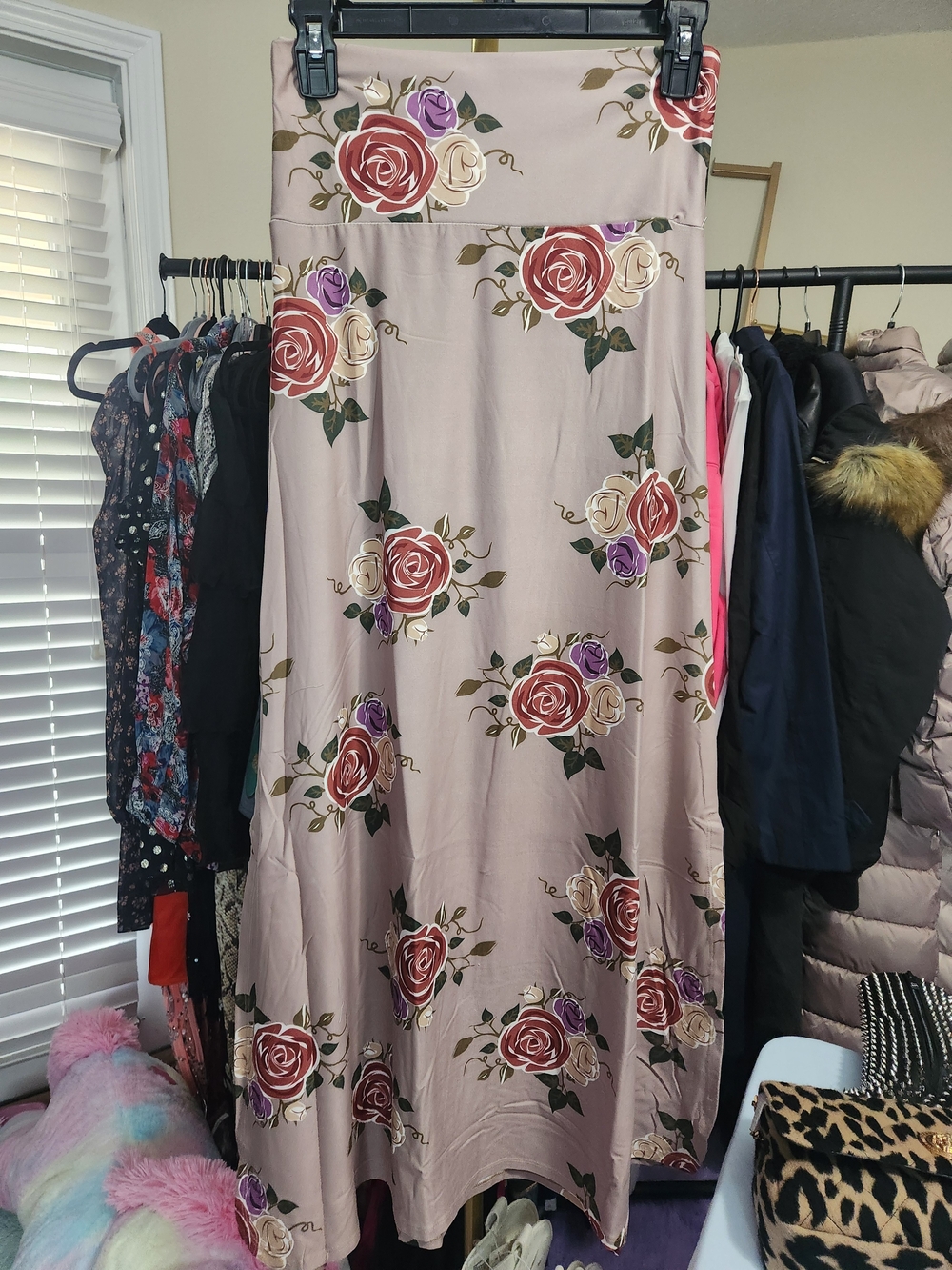 Tan Floral Maxi Skirt — Feminine A-Line Style